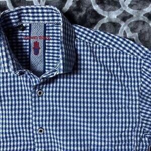 Visconti Black Casual Button Up Mens Small Textured Shroomy Gingham Pattern